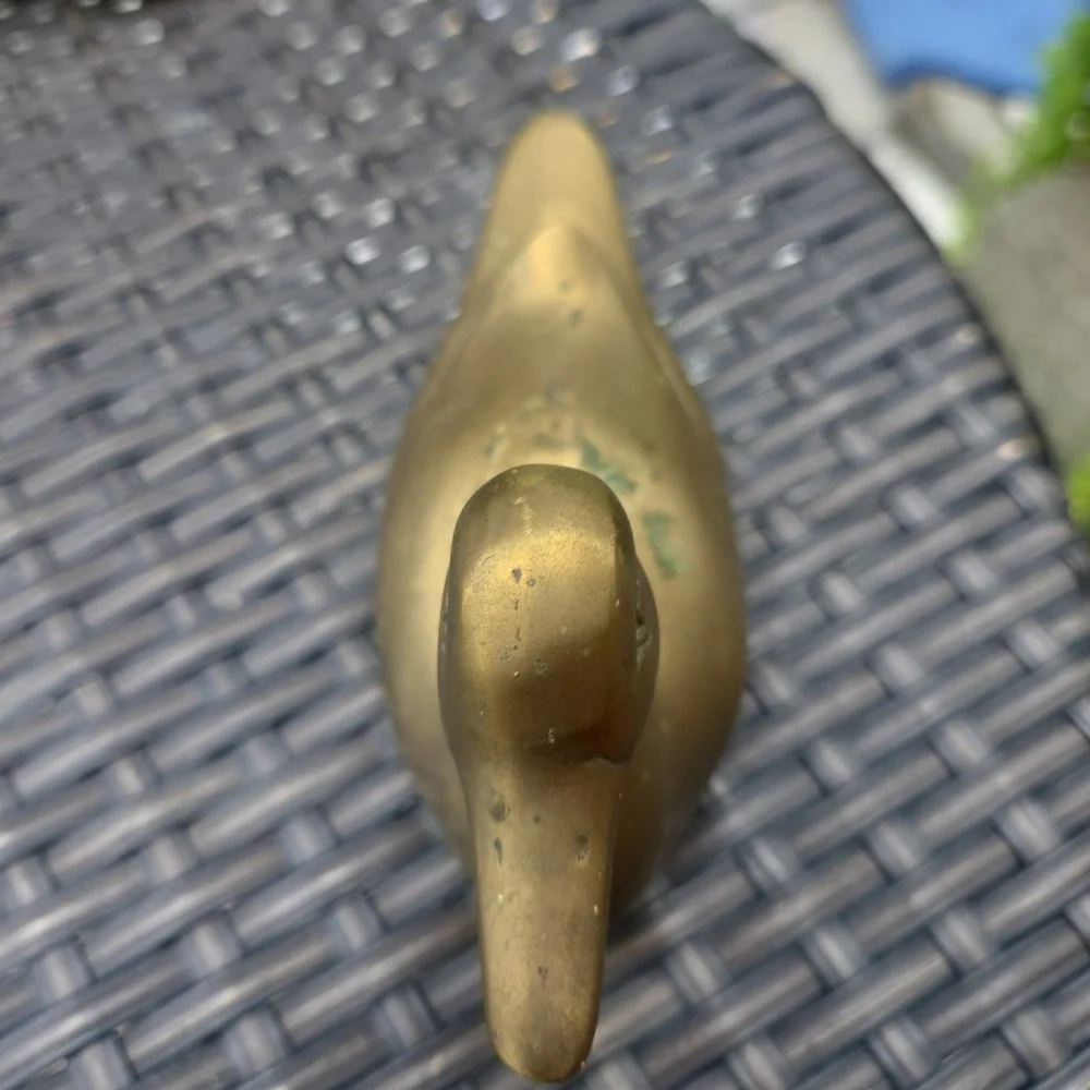 Vintage Solid Brass Duck Green Patina Tarnish Easter Cottage Cabin Core
